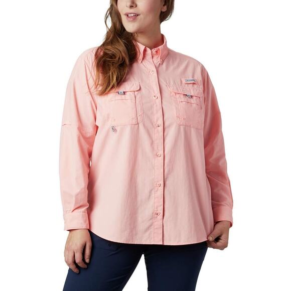 Columbia Bahama Women Long Sleeve Button Down Shirt Plus Size US 1X Tiki Pink - Picture 1 of 5